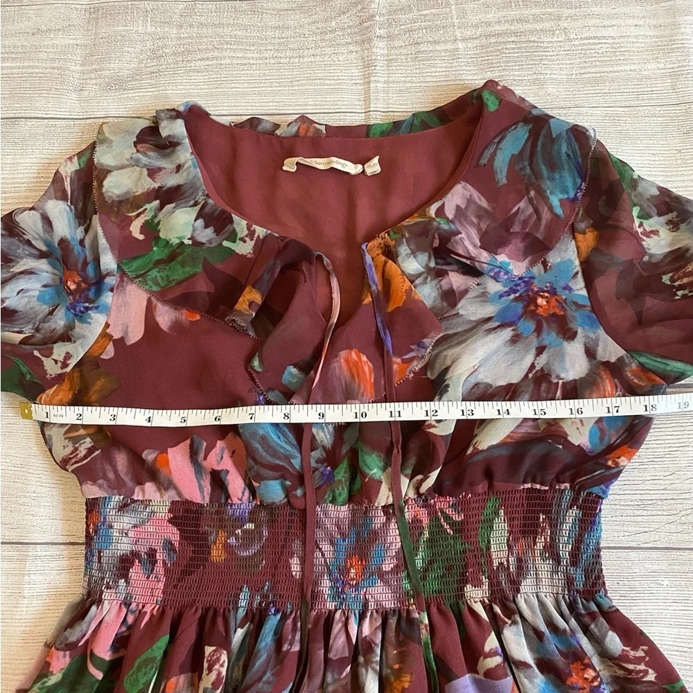 Soft Surroundings Fiore Rosa Merlot Floral Ruffled 3/4 Sleeve Tiered Maxi Dress - Picture 6 of 8